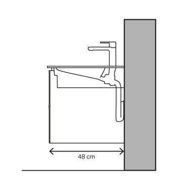 Slika umivaonika s projekcijom od 48 cm i horizontalnim odvodom