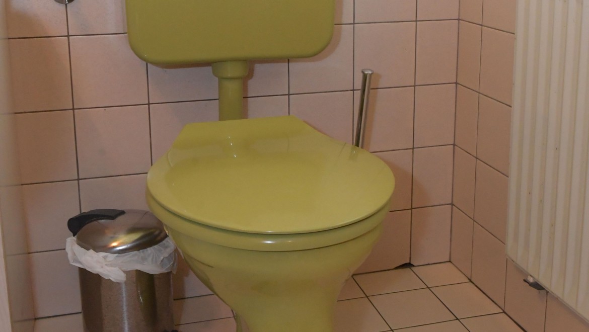 Stara WC školjka s nazidnim vodokotlićem u kupaonici za goste